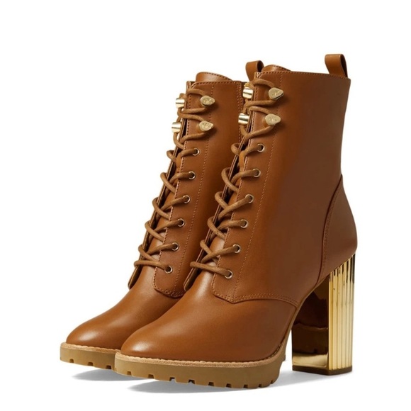 Shoes - MIchael Kors Porter Platform Laceup Booties Size 6.5 Luggage Womens Gold Brown